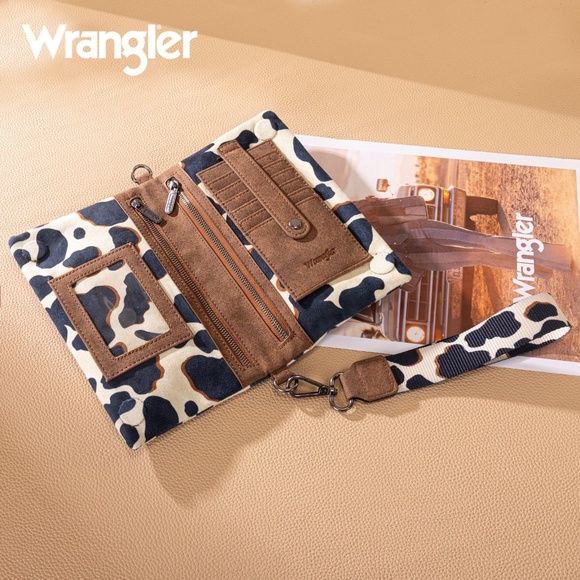 Wrangler Cow Print Wallet/Wristlet/Crossbody Brown - Picture 3 of 4